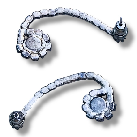 Vintage 90s Faux Diamond & Sapphire Swirl drop party Earrings - Picture 5 of 10